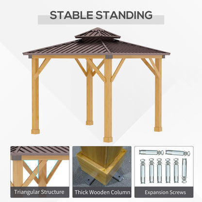 3x(3)M Double-Tier Hardtop Gazebo, Outdoor Patio Shelter, Brown
