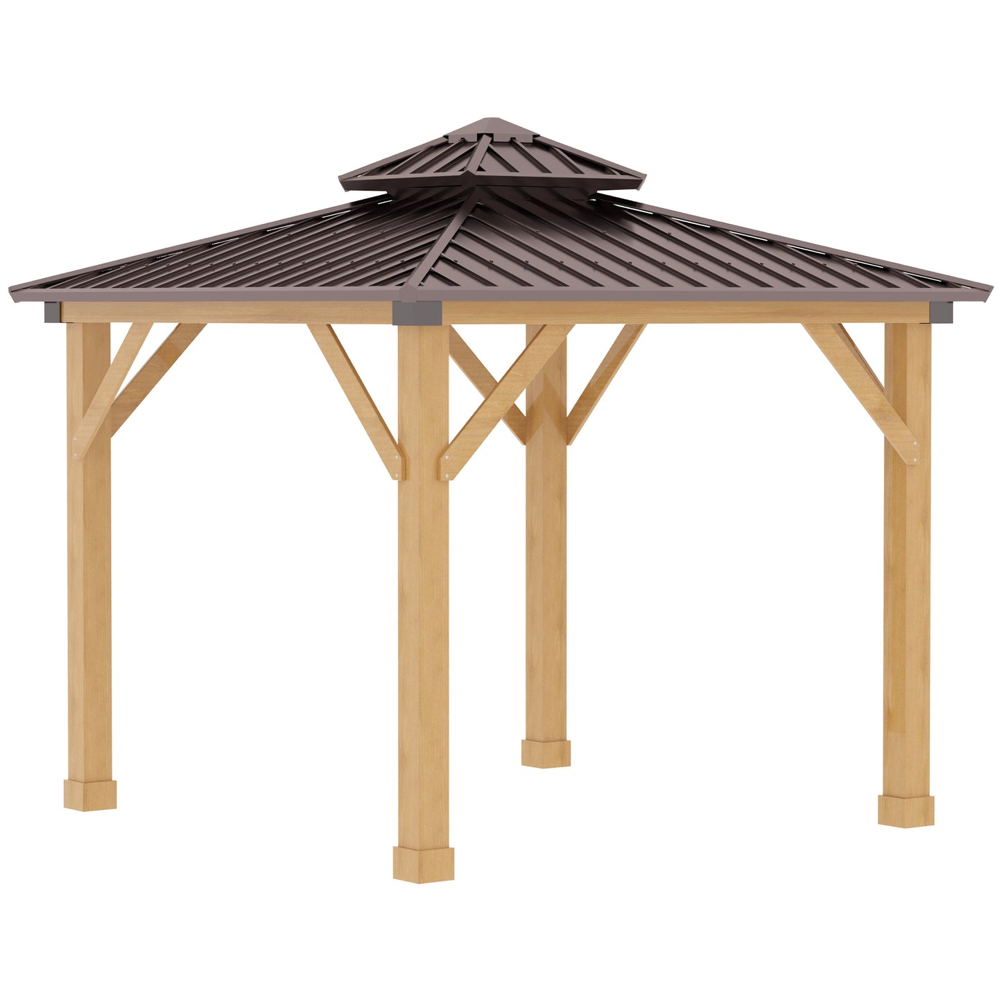 3x(3)M Double-Tier Hardtop Gazebo, Outdoor Patio Shelter, Brown