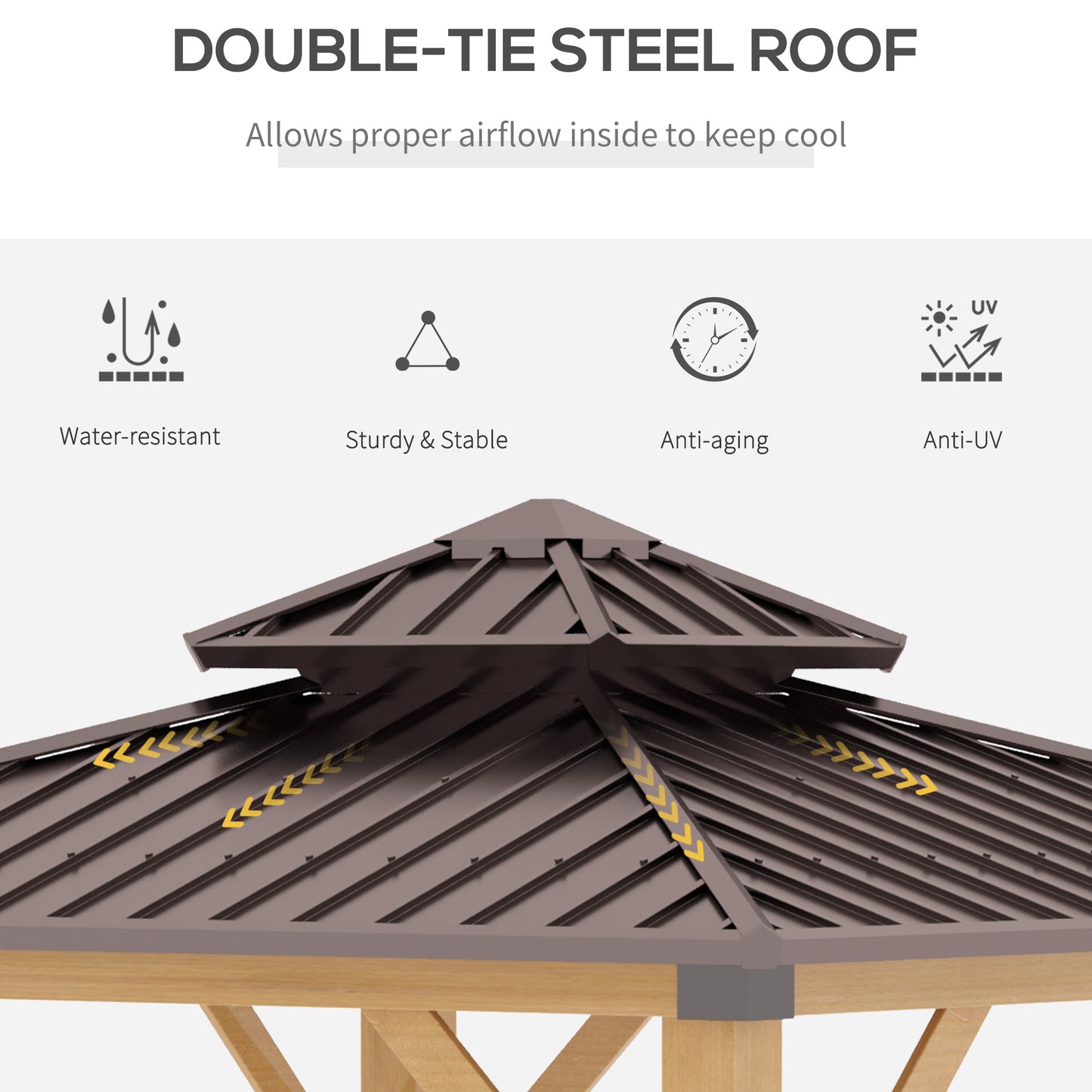 3x(3)M Double-Tier Hardtop Gazebo, Outdoor Patio Shelter, Brown