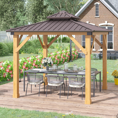 3x(3)M Double-Tier Hardtop Gazebo, Outdoor Patio Shelter, Brown