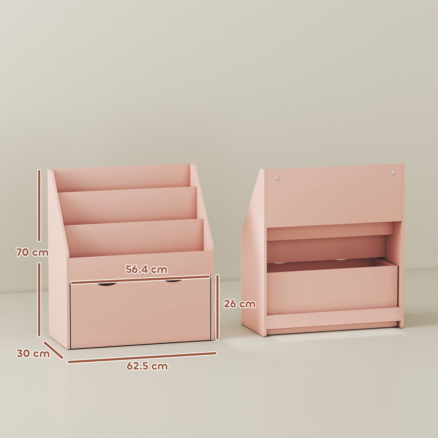 Kids Bookcase w/ 3 Tier Shelves, Drawer, for Bedroom, Nursery, Pink