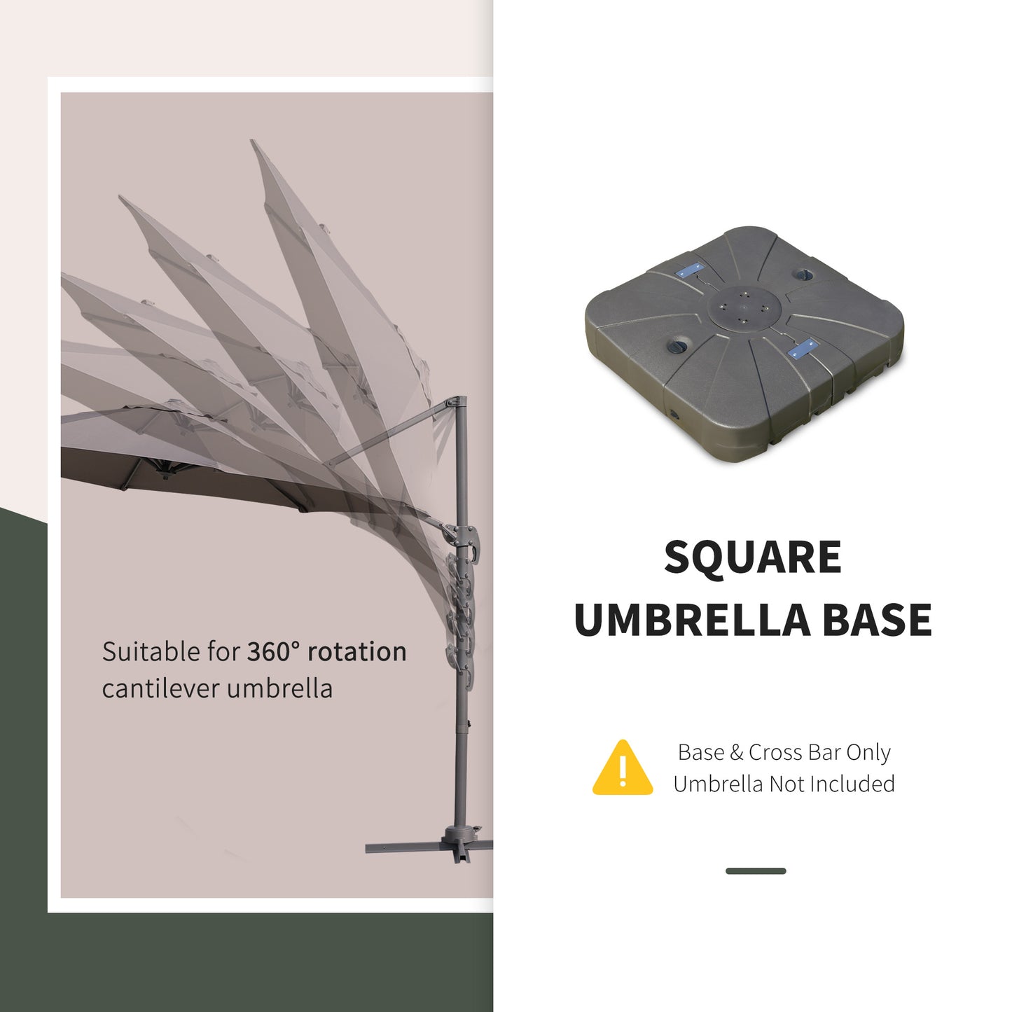 Cantilever Patio Parasol Base Water or Sand Filled W/ Wheels Crossbar