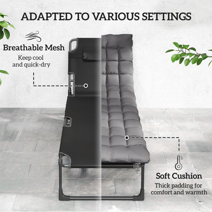 Folding Sun Loungers Set of 2, Oversized Camping Bed, Dark Grey