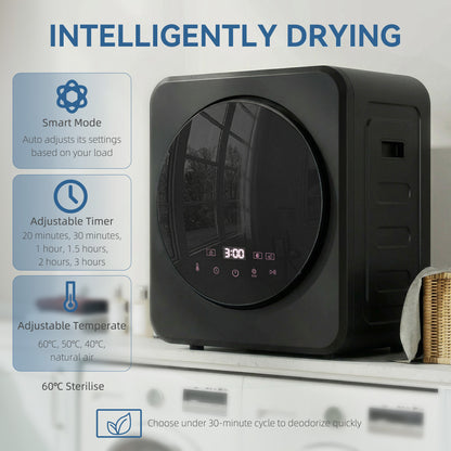 800W Compact Dryer Machine, 4 kg Small Vented Tumble Dryer, Black