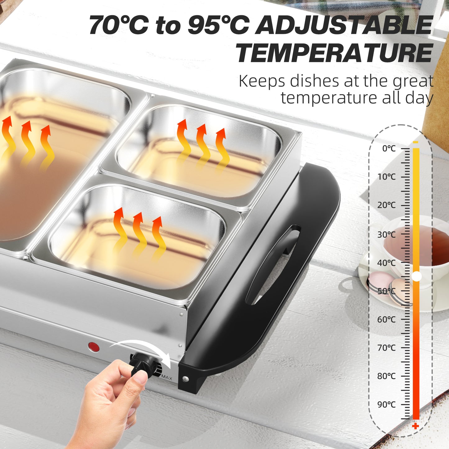4.5L Electric Food Warmer Buffet Server with Lids Cool Touch Handles