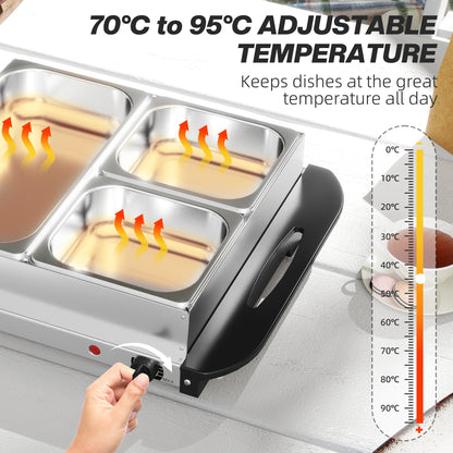 4.5L Electric Food Warmer Buffet Server with Lids Cool Touch Handles