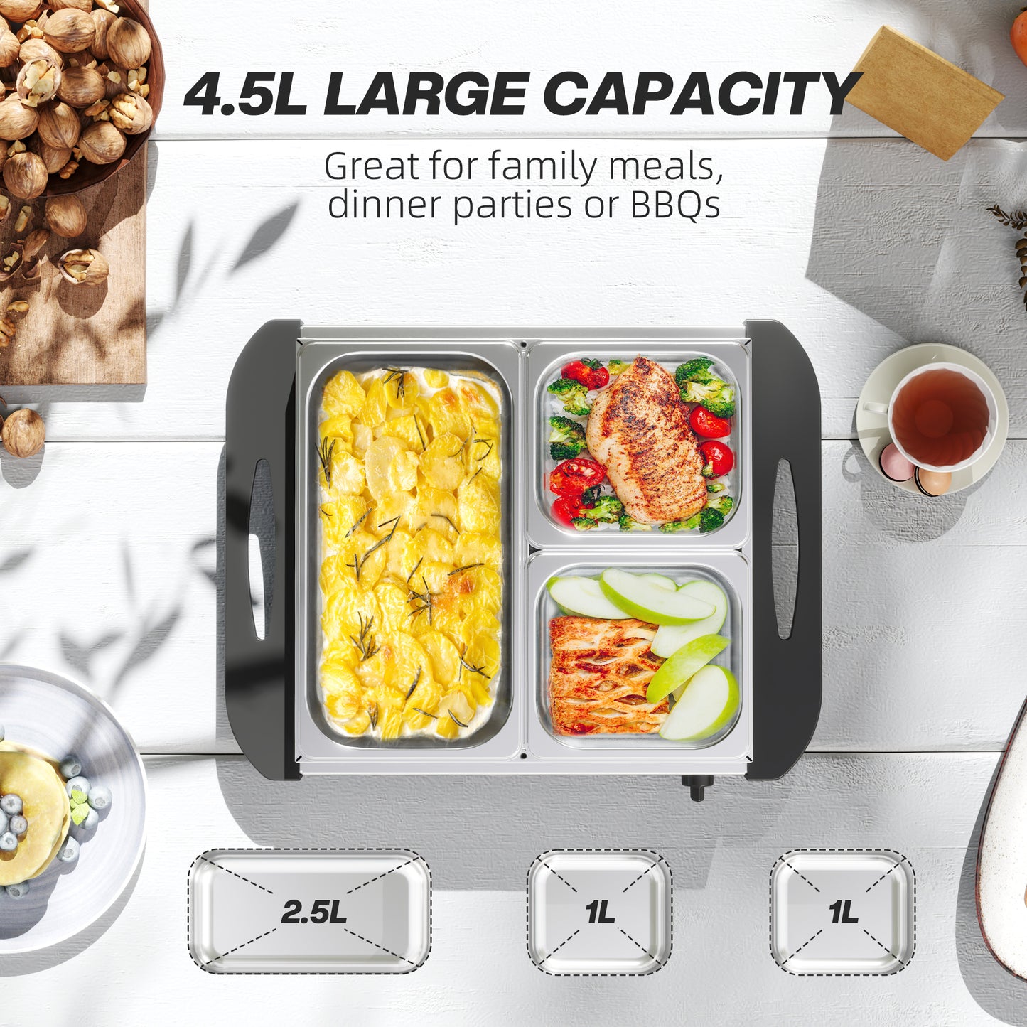 4.5L Electric Food Warmer Buffet Server with Lids Cool Touch Handles