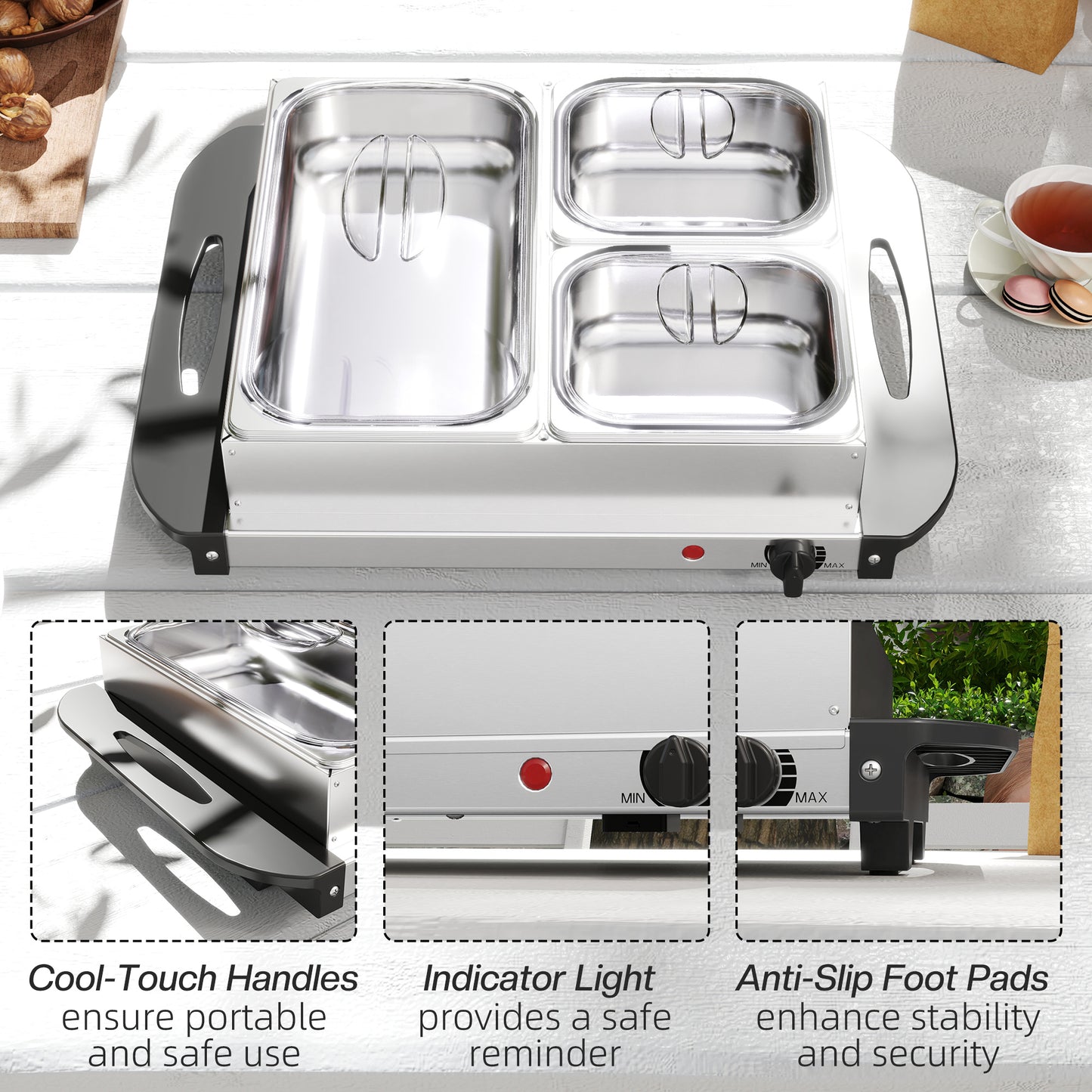 4.5L Electric Food Warmer Buffet Server with Lids Cool Touch Handles