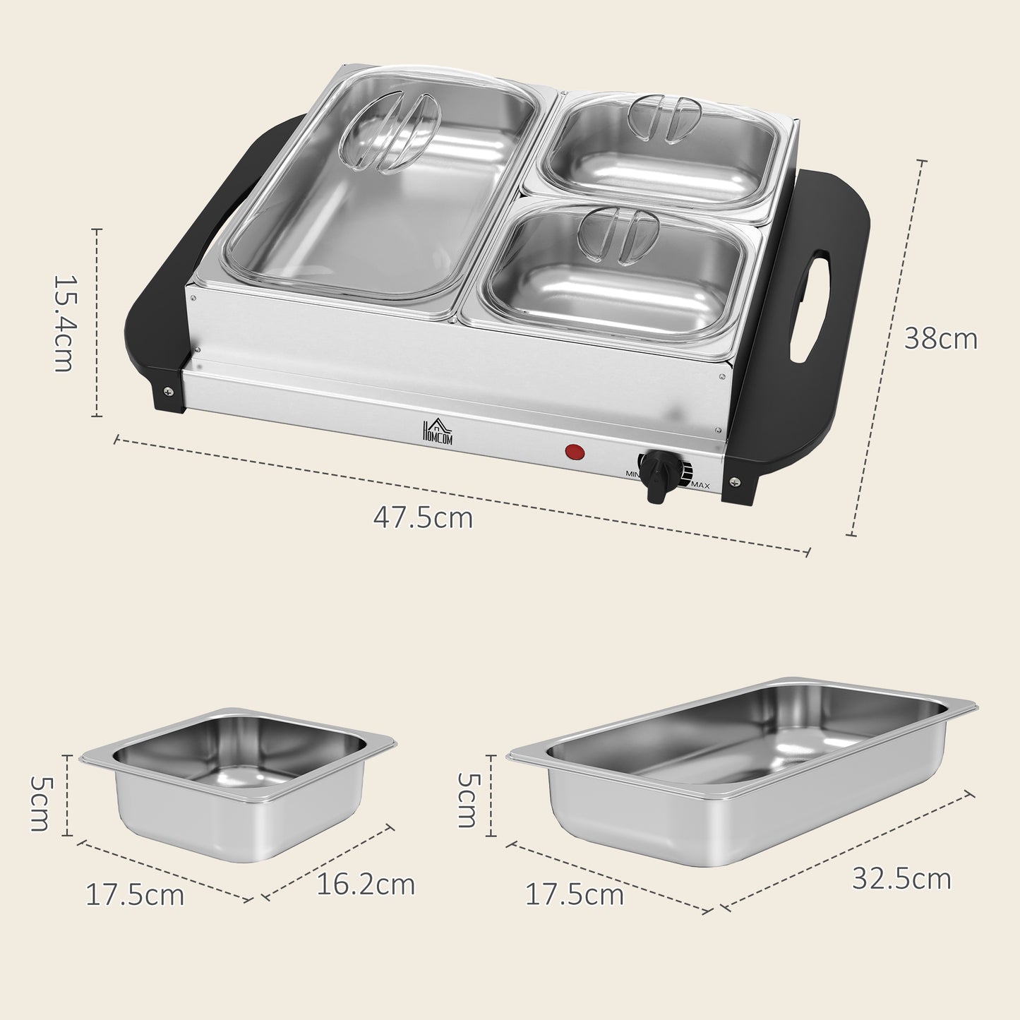 4.5L Electric Food Warmer Buffet Server with Lids Cool Touch Handles