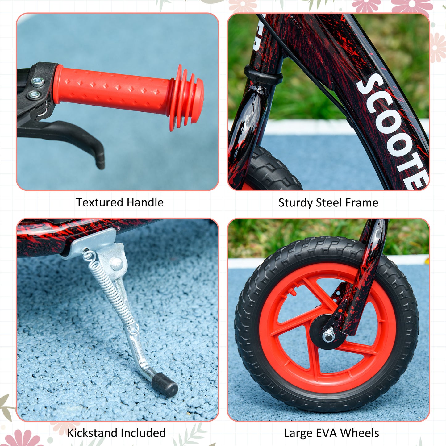 Kids Scooter with Adjustable Handlebar, Kick Scooter, Red