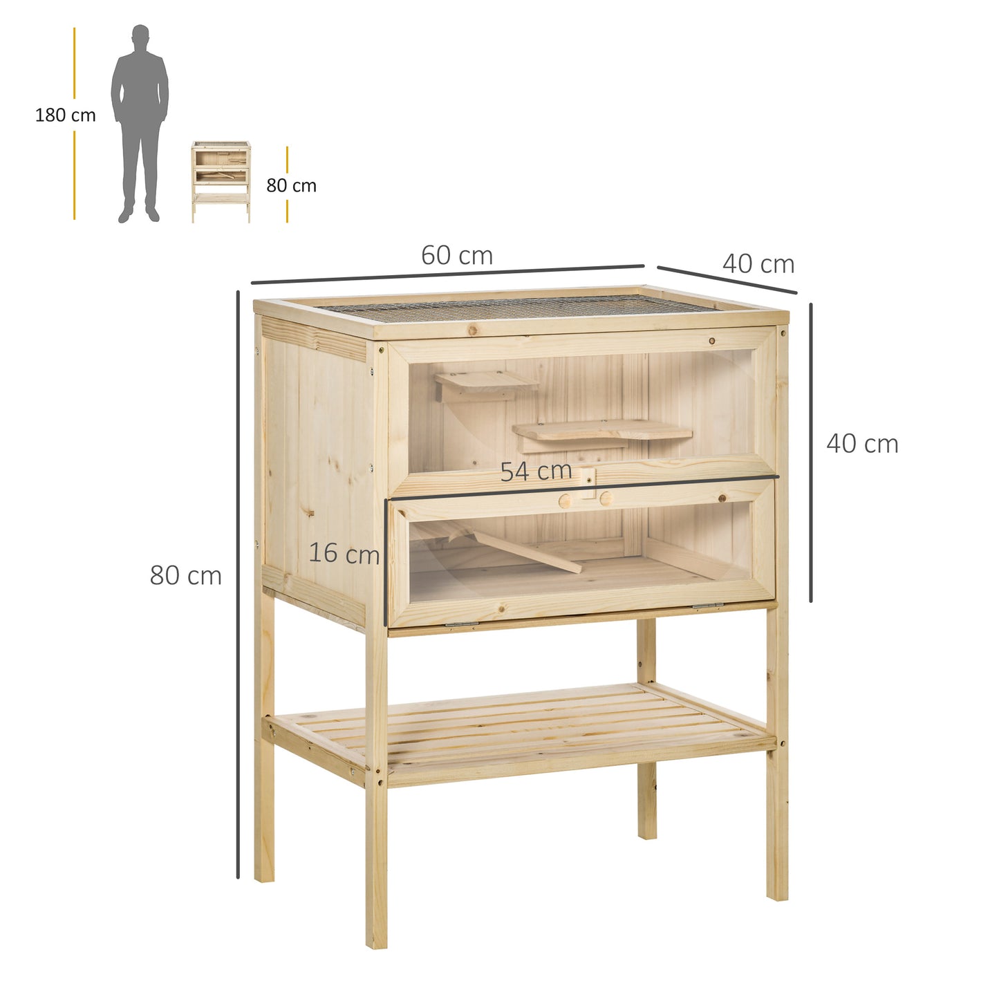 3 Tiers Wooden Hamster Cage Fir Wood Mouse Guinea Rodent Mice House Pet Play Small Animals 60L_40W_80H cm