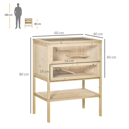3 Tiers Wooden Hamster Cage Fir Wood Mouse Guinea Rodent Mice House Pet Play Small Animals 60L_40W_80H cm