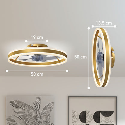 Ceiling Fan with Light and Remote, 3 Colour Temperatures, 50cm, Gold