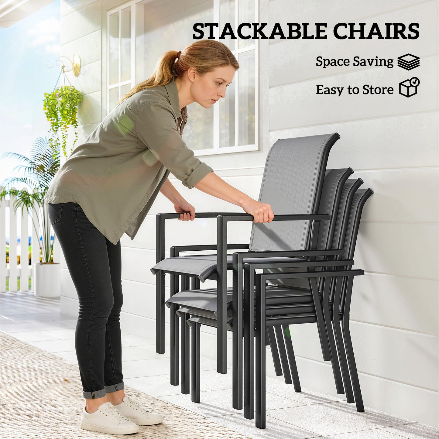 5 Pieces Outdoor Dining Set for 4, Patio Furniture Set, Dark Grey