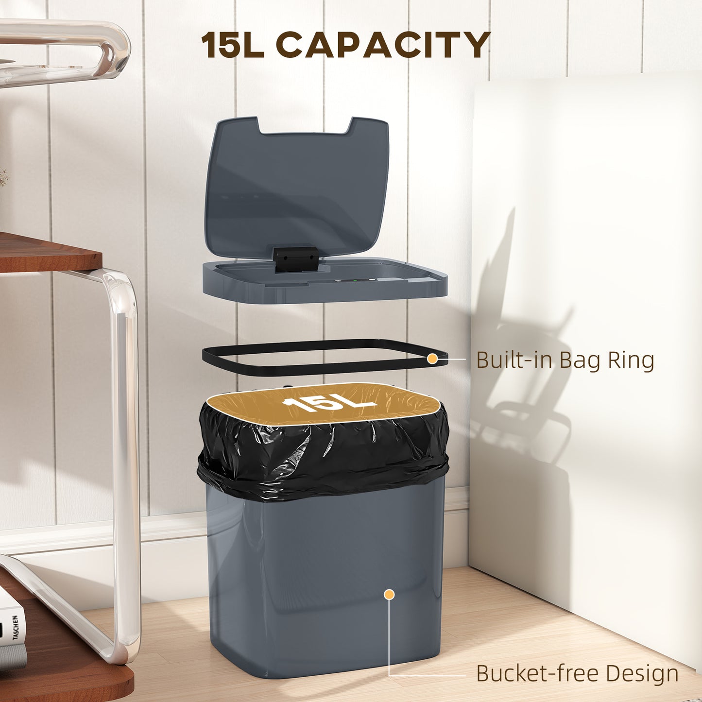 5-Tier Kitchen Island on Wheels with 5 Pull-Out Baskets, Light Grey