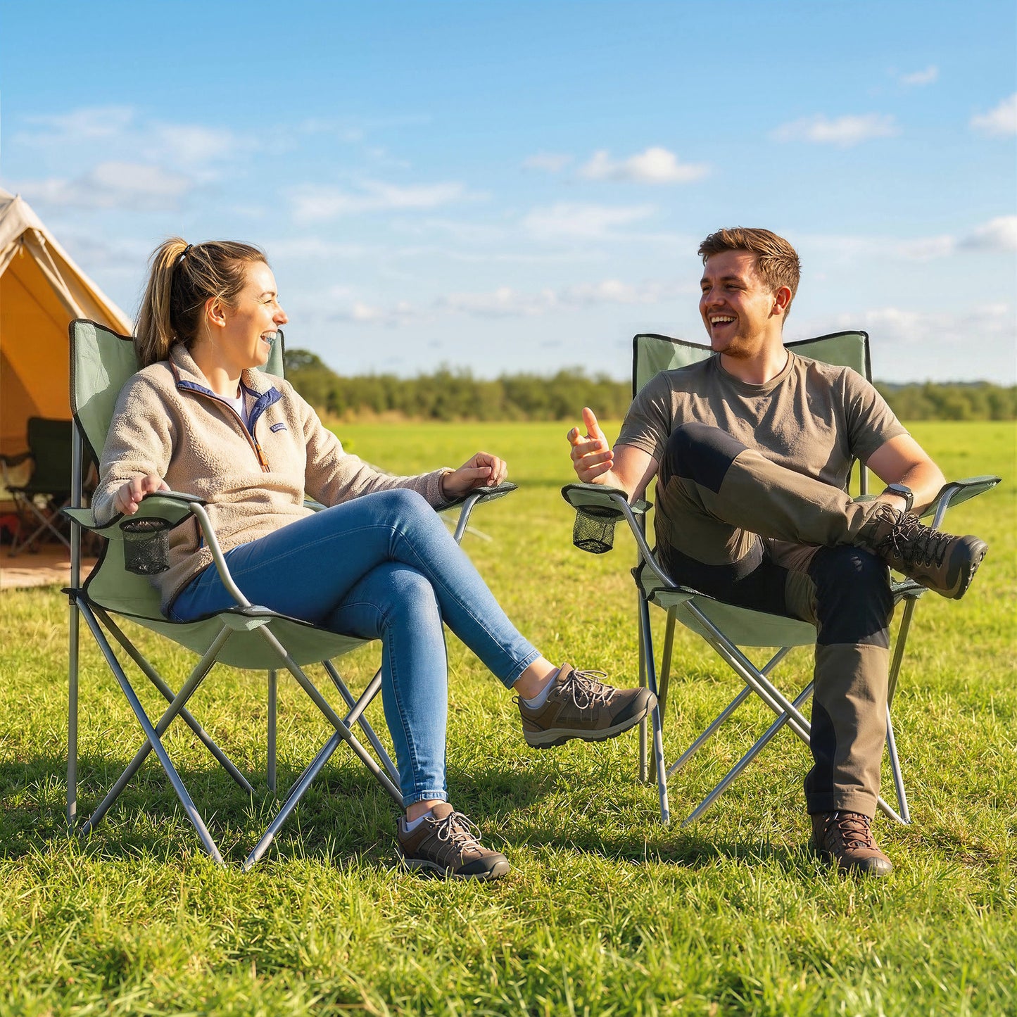 Camping Chair Set of 2 Portable Folding Green