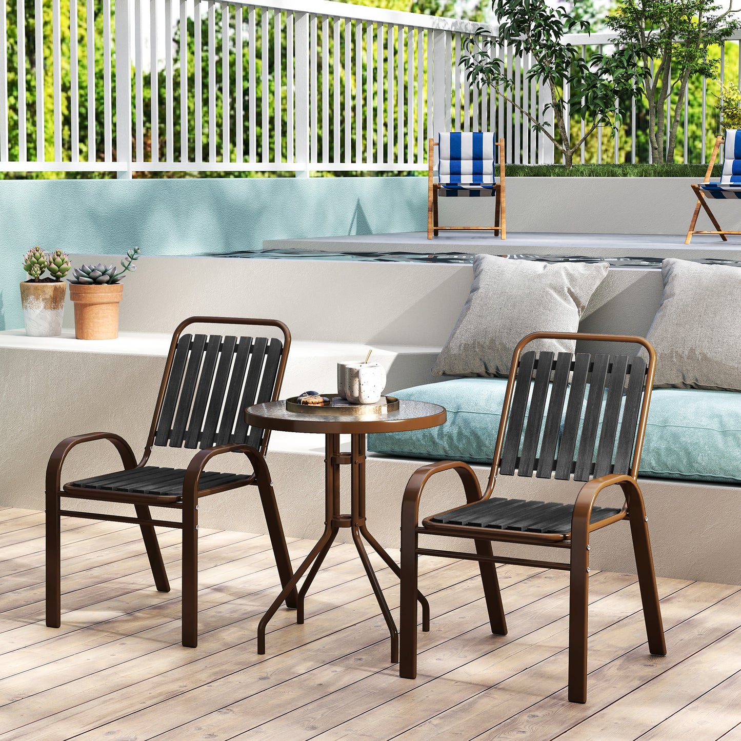Stackable Patio Bistro Set, 3 Pieces Garden Furniture Set, Grey