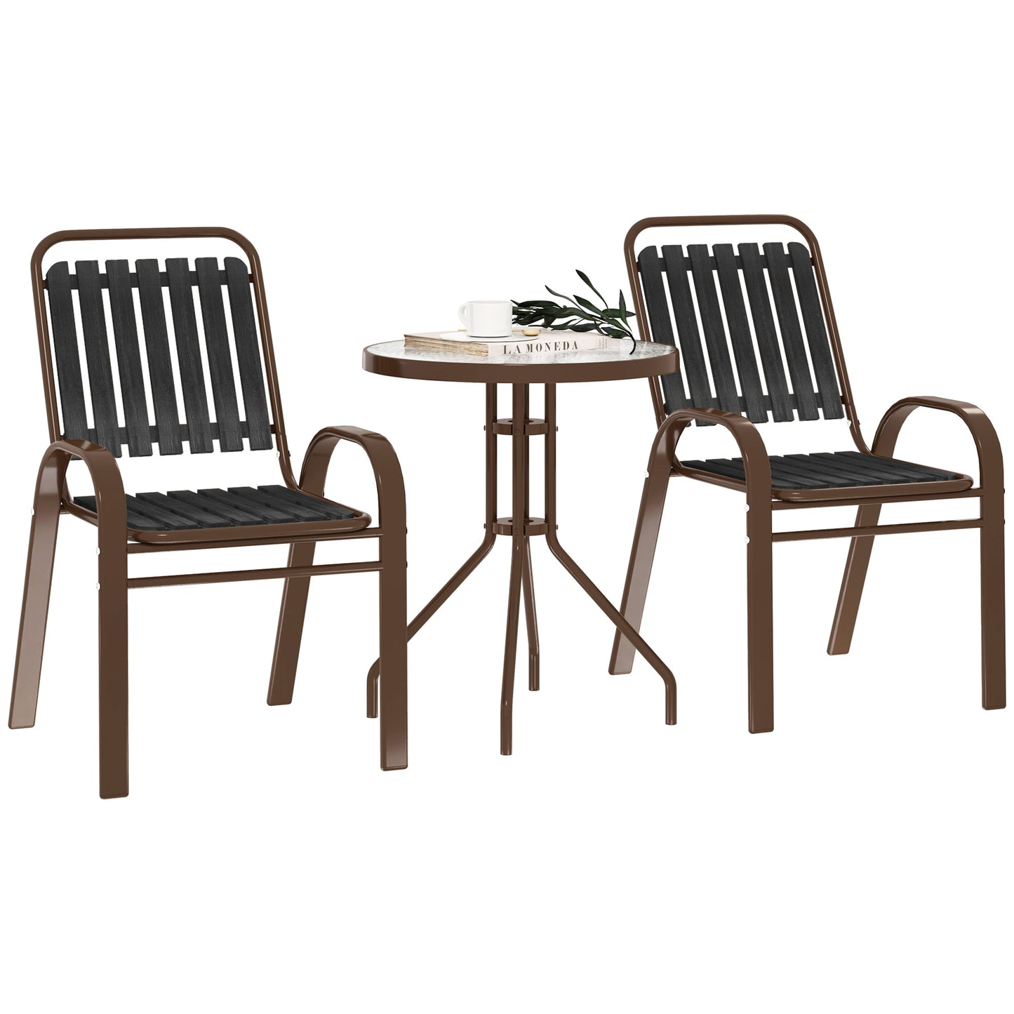 Stackable Patio Bistro Set, 3 Pieces Garden Furniture Set, Grey