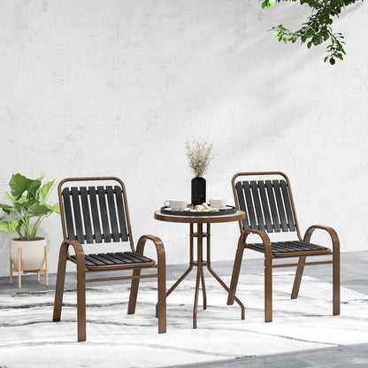 Stackable Patio Bistro Set, 3 Pieces Garden Furniture Set, Grey