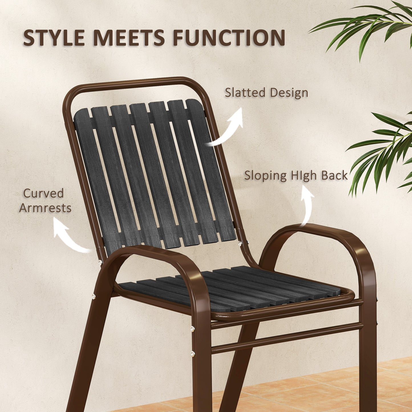 Stackable Patio Bistro Set, 3 Pieces Garden Furniture Set, Grey