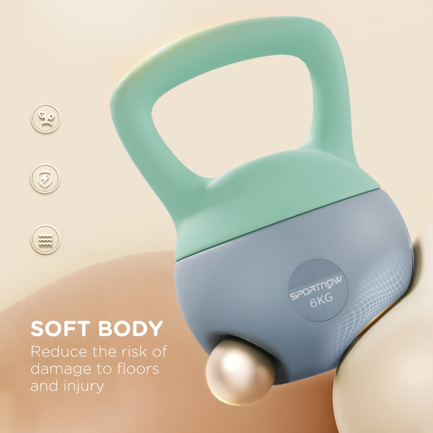 6KG Kettlebell with Soft Body and Non-Slip Handle, Grey and Green