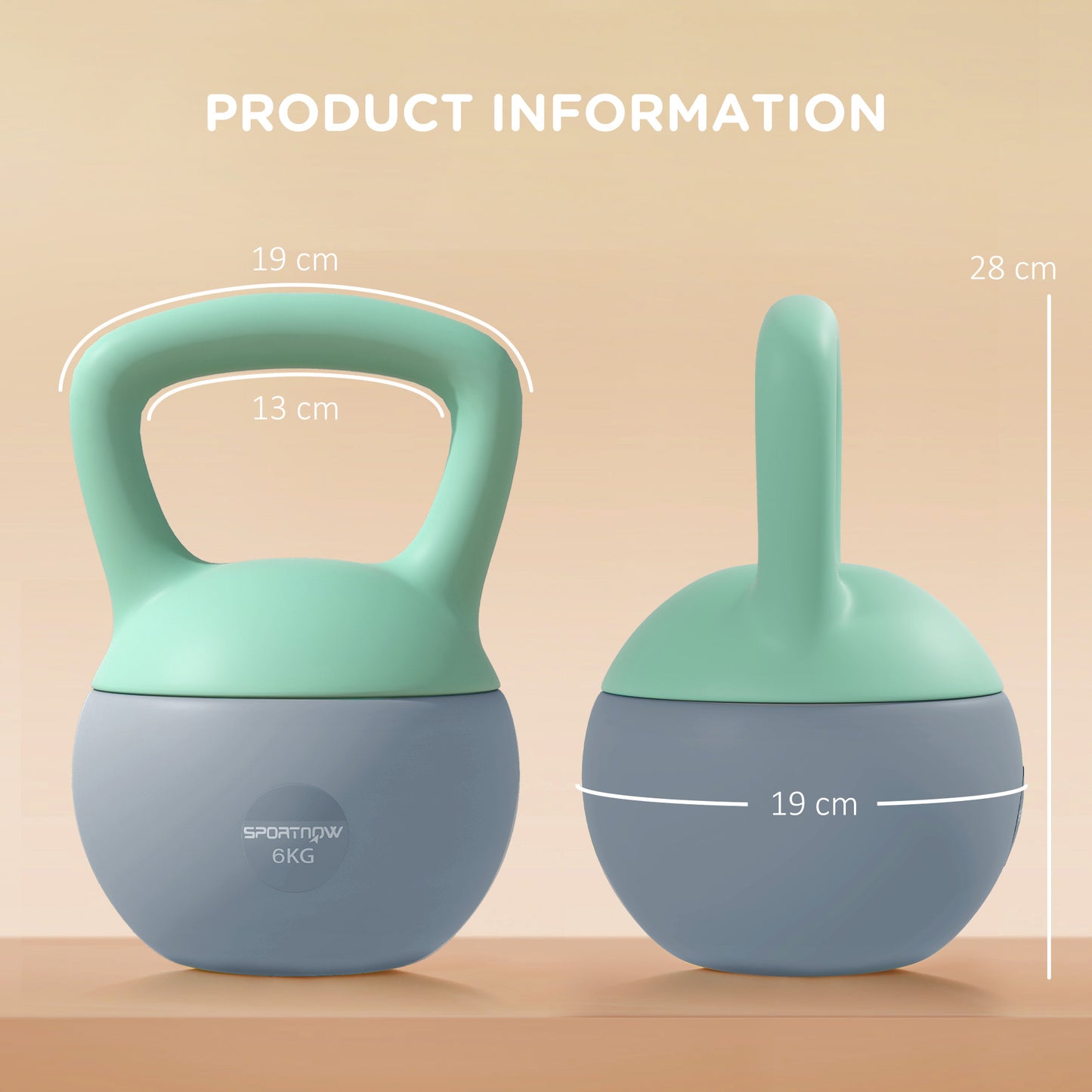 6KG Kettlebell with Soft Body and Non-Slip Handle, Grey and Green