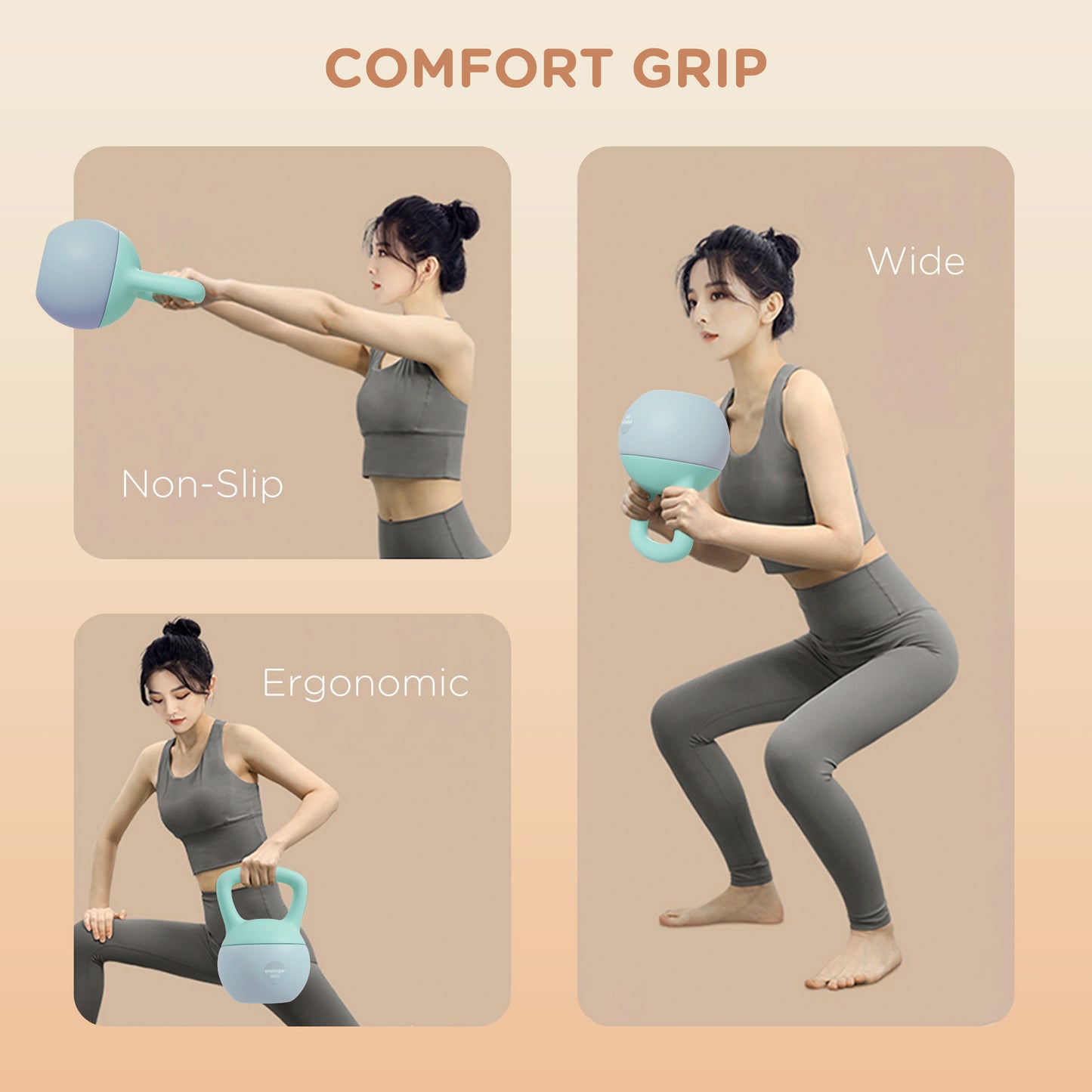 6KG Kettlebell with Soft Body and Non-Slip Handle, Grey and Green