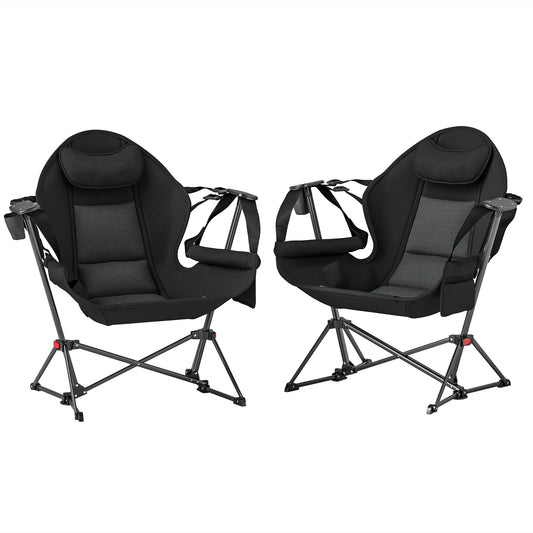Hammock Camping Chair Set of 2, Adjustable Back Camp Chair, Black