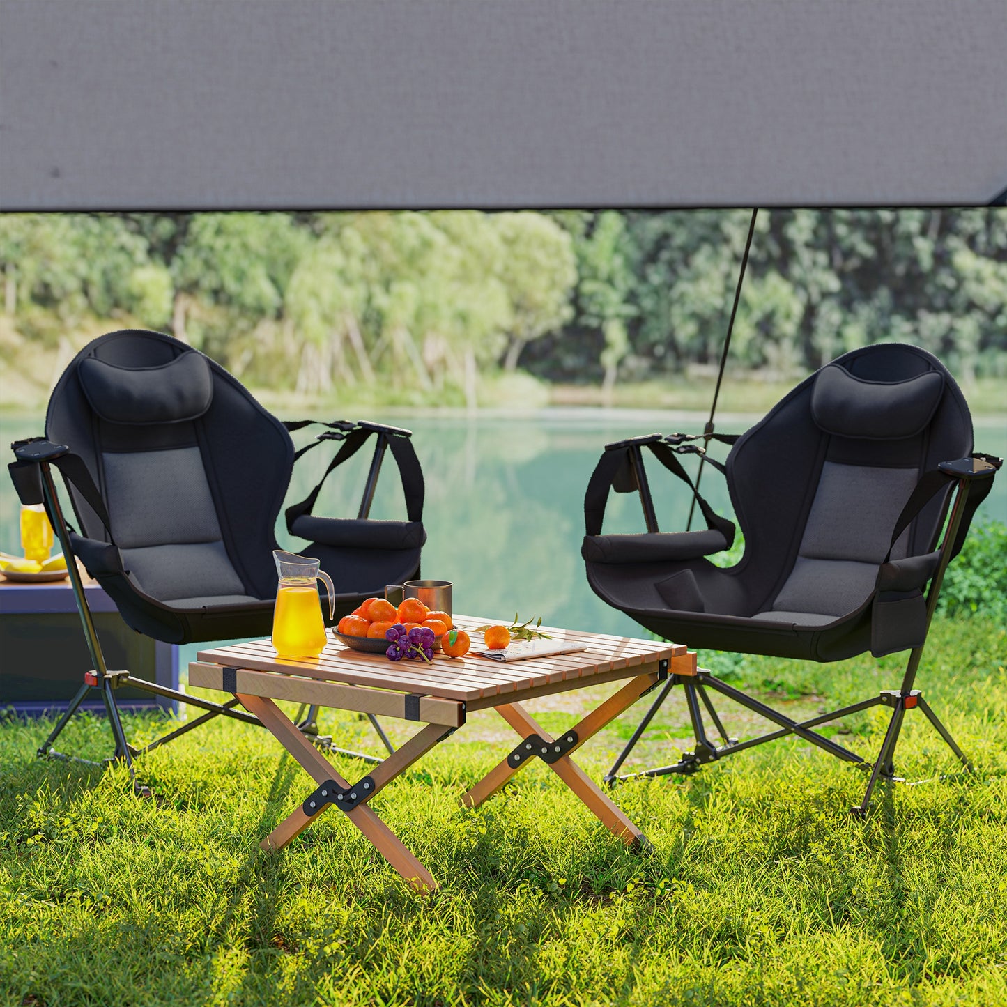 Hammock Camping Chair Set of 2, Adjustable Back Camp Chair, Black