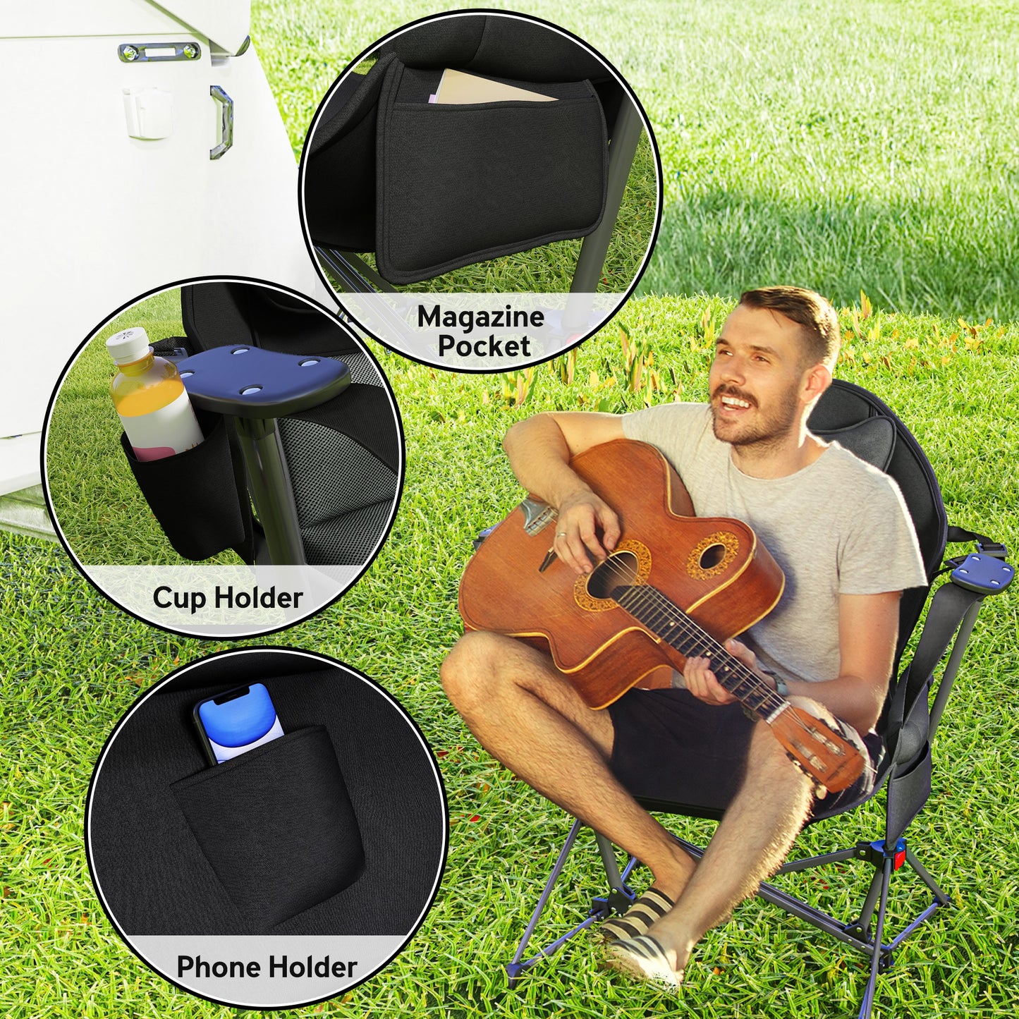 Hammock Camping Chair Set of 2, Adjustable Back Camp Chair, Black