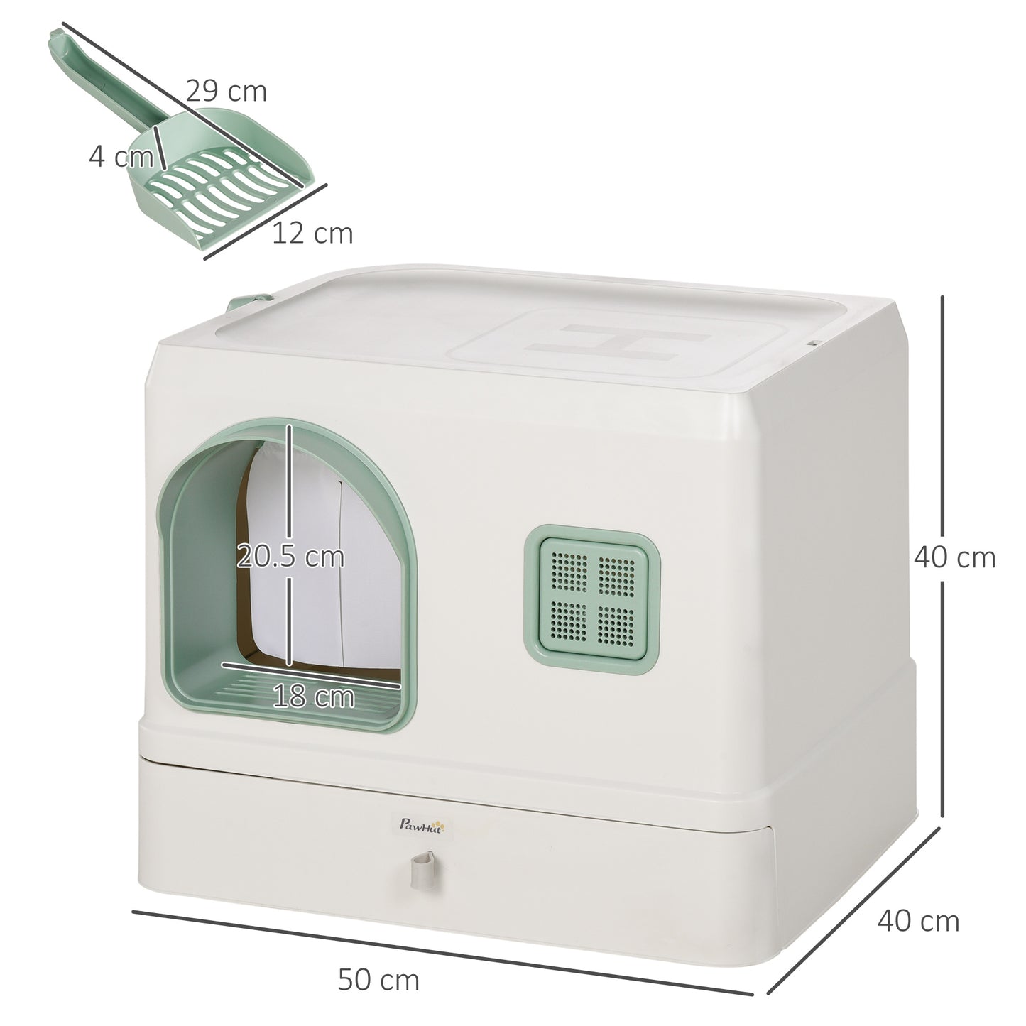 Cat Litter Box, Hooded Cat Litter Tray w/ Drawer Pan, Scoop, Deodorants