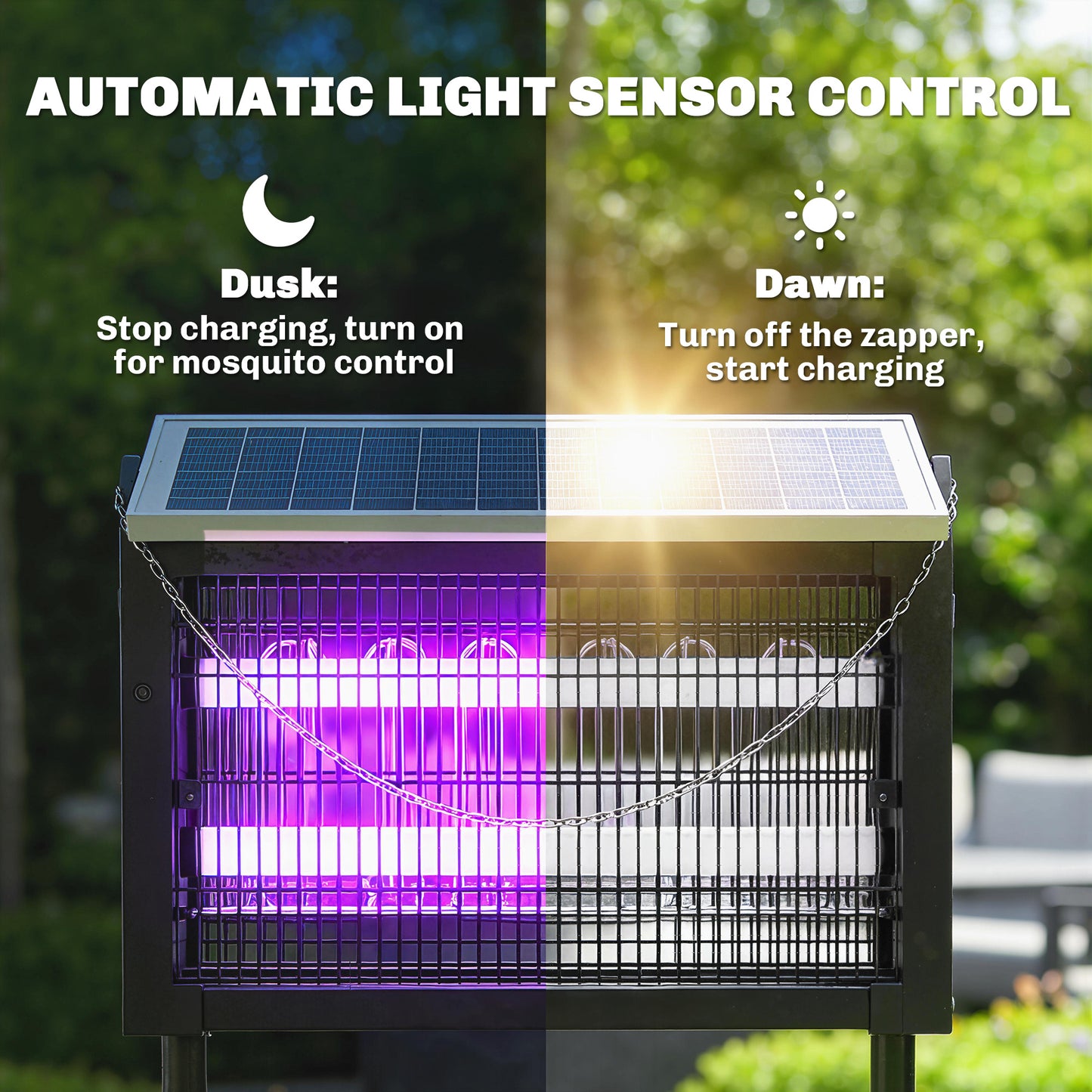 Solar Bug Zapper Outdoor, 3500 V Electric Mosquito Fly Zapper with 4.3 m Extension Cord, Indoor USB Charging Fly Killer with Dusk-to-Dawn Control, Solar Panel Wall Mount, Black