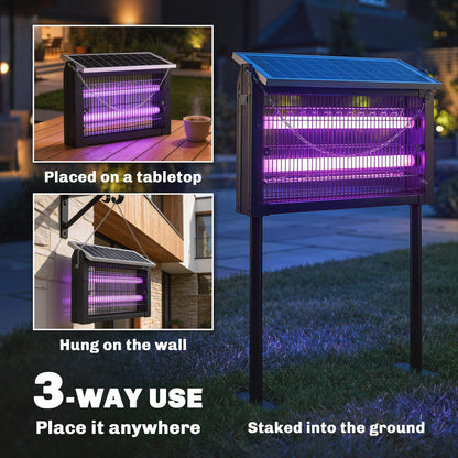 Solar Bug Zapper Outdoor, 3500 V Electric Mosquito Fly Zapper with 4.3 m Extension Cord, Indoor USB Charging Fly Killer with Dusk-to-Dawn Control, Solar Panel Wall Mount, Black