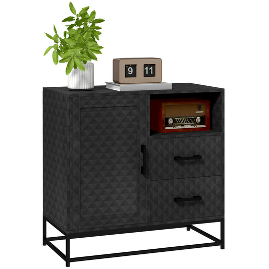 Cupboard with Adjustable Shelf, Open Compartment, 2 Drawers, Black