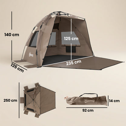 Pop Up Beach Tent for 2-3 Person with Carry Bag, UPF15+, Brown