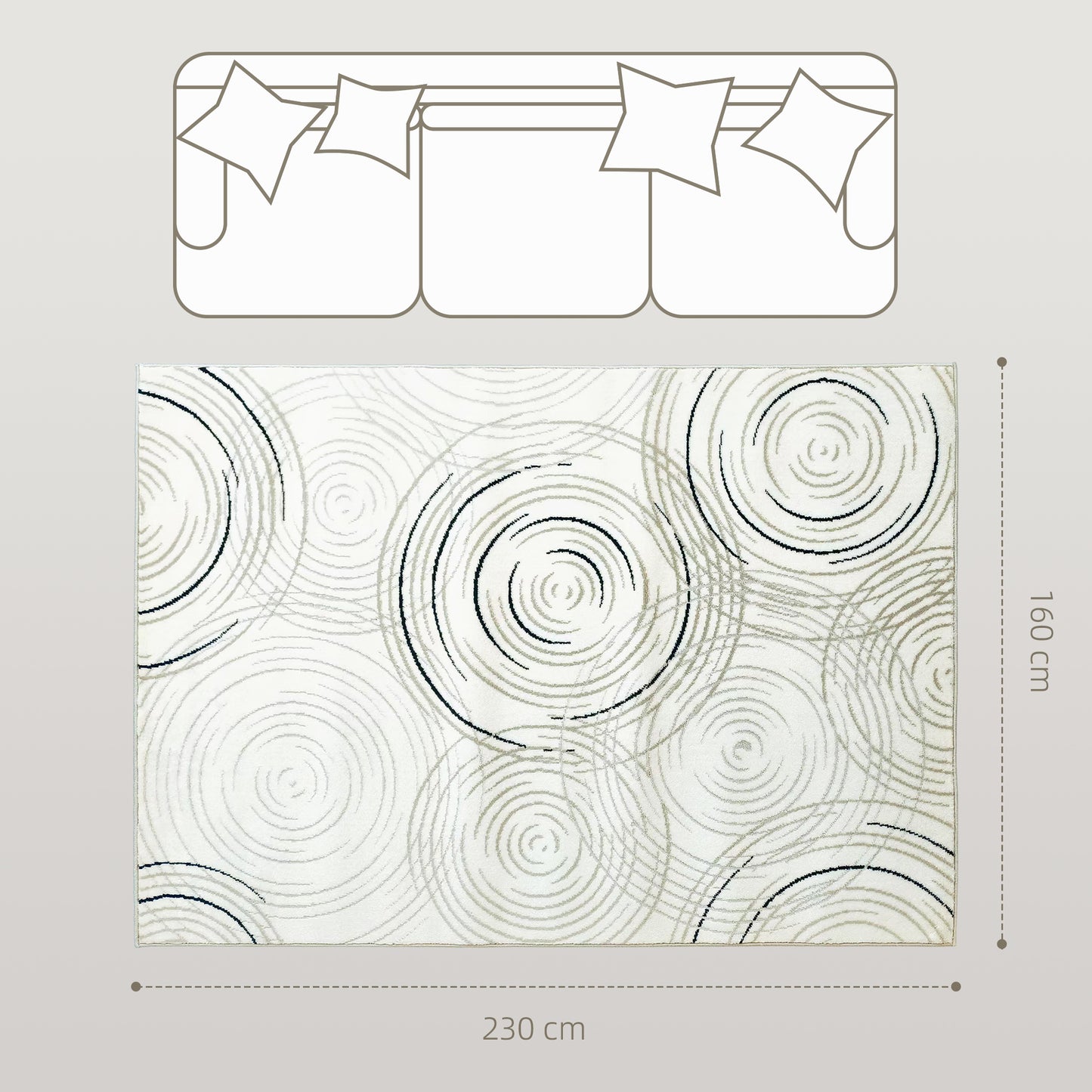 Swirl Pattern Washable Rug, Allergy-Friendly Floor Carpet, Cream