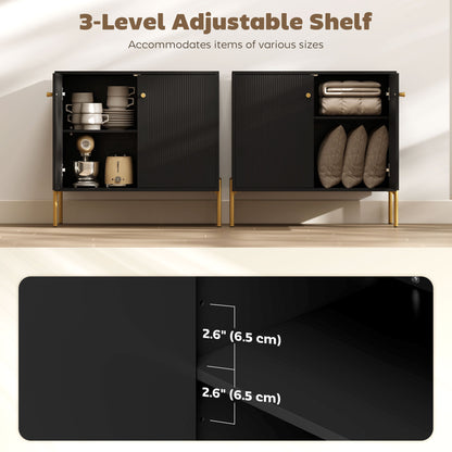 Modern Sideboard Buffet Cabinet with Fluted Doors, Coffee Bar Cabinet with Adjustable Shelf and Steel Legs for Kitchen, Dining Room, Living Room, Black