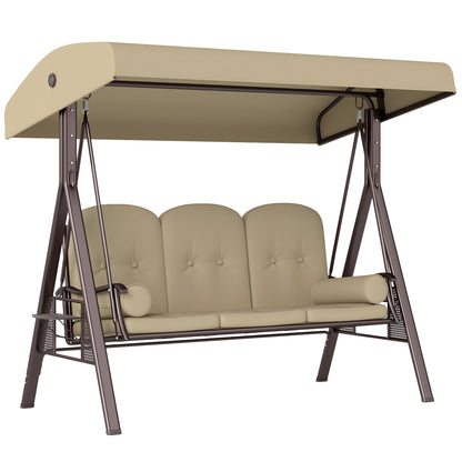 3 Seater Garden Swing Chair Patio Swing Bench w/ Cup Trays Brown