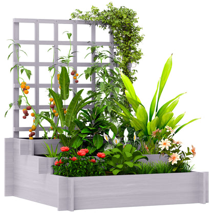 3 Tier Wooden Garden Planters with Trellis for Vine Climbing Plants