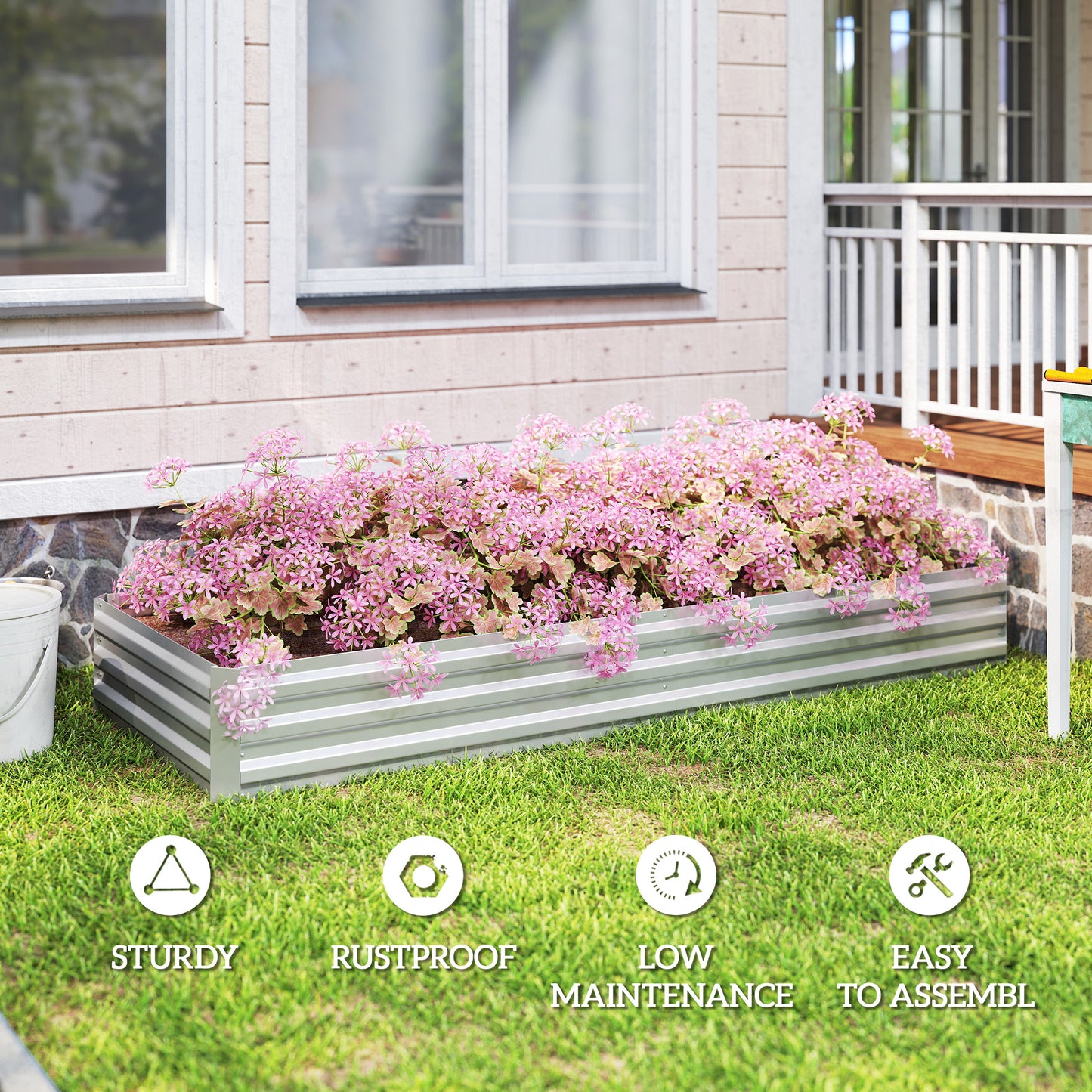 Galvanised Raised Garden Bed Metal Planter Box, Silver