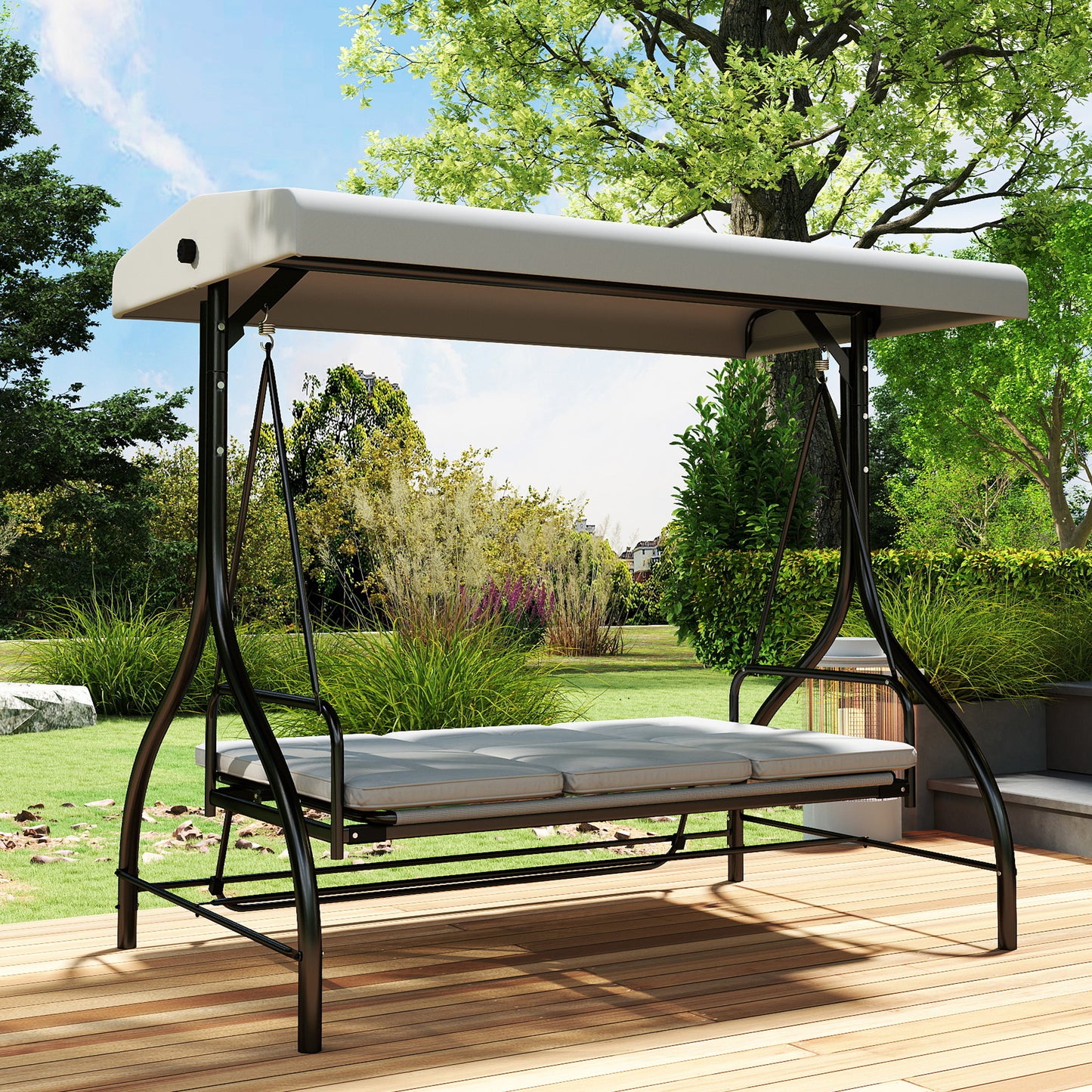 3 Seater Canopy Swing Chair Porch Hammock Bed, Light Grey