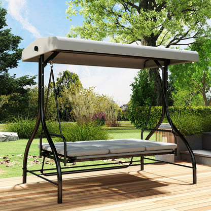 3 Seater Canopy Swing Chair Porch Hammock Bed, Light Grey