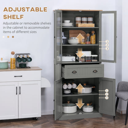 Tall Kitchen Cupboard, 5-tier Storage Cabinet with Adjustable Shelves