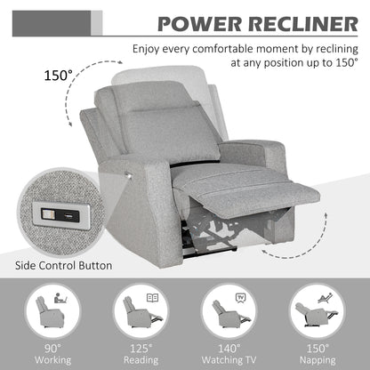 Electric Armchair, Fabric Recliner Chair with USB Port, Grey
