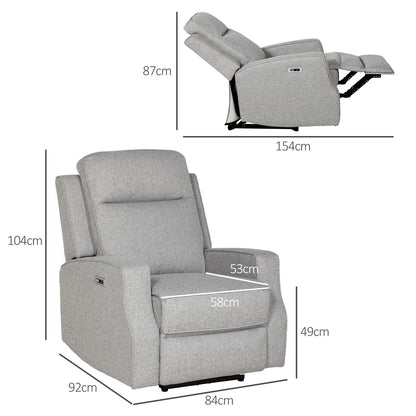Electric Armchair, Fabric Recliner Chair with USB Port, Grey