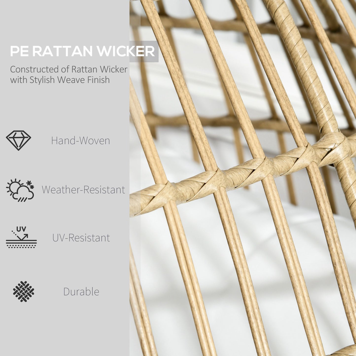 PE Rattan Egg Chair w/ Padded Cushions for Garden, Khaki