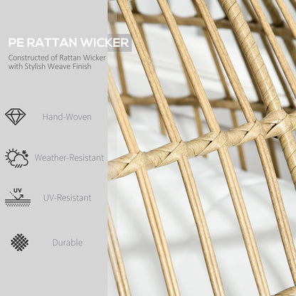 PE Rattan Egg Chair w/ Padded Cushions for Garden, Khaki