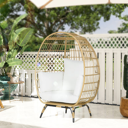 PE Rattan Egg Chair w/ Padded Cushions for Garden, Khaki