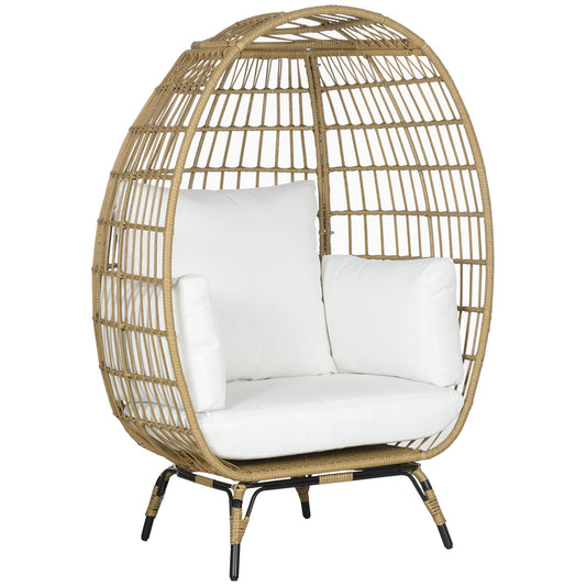 PE Rattan Egg Chair w/ Padded Cushions for Garden, Khaki
