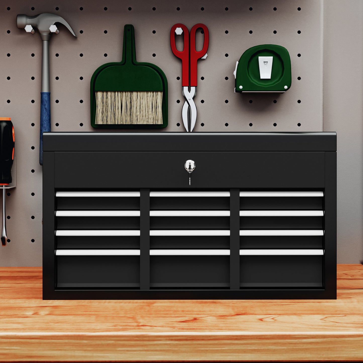 Lockable Metal Tool Chest w/ 6 Drawer, Ball Bearing Runners, Black